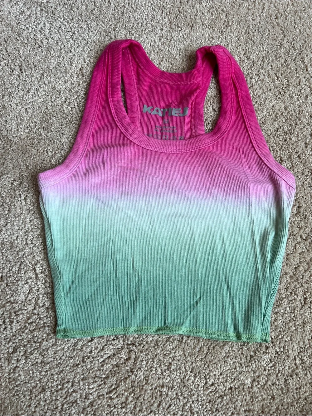 Katie J NYC Pink to Green Ombre Ribbed Racerback Tank